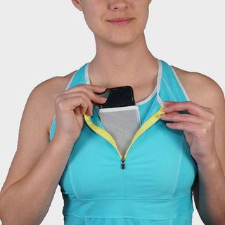Zephyr Tank Top w/ Built-In Sports Bra & EMF Safety Cell Phone Pocket - turq/turq/wht/ylw - SportPort Active